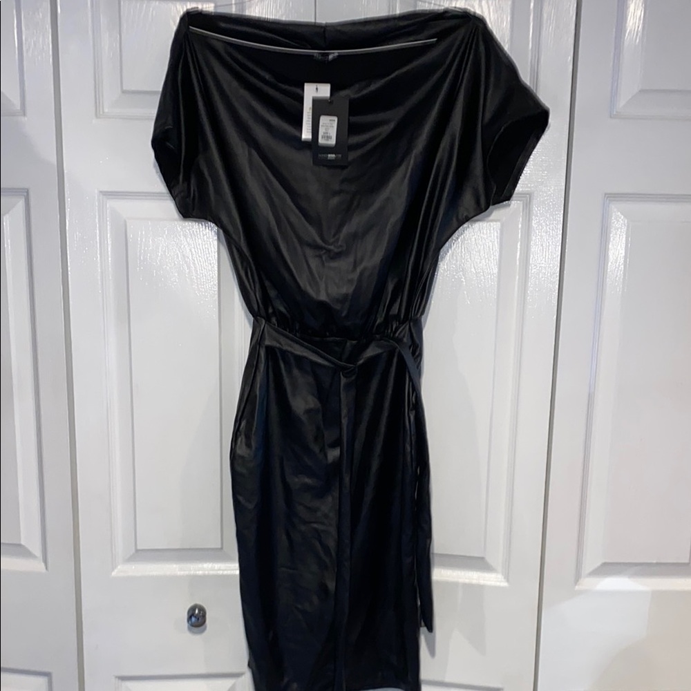 Fashion Nova  Black Pleather Tie Dress size large